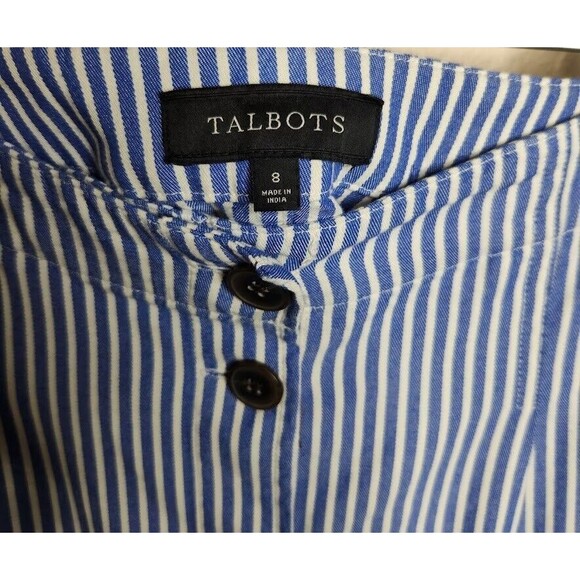 Talbots Stripe Button Front Pleated Midi A-Line Skirt in Blue White Size 8 - Picture 7 of 9